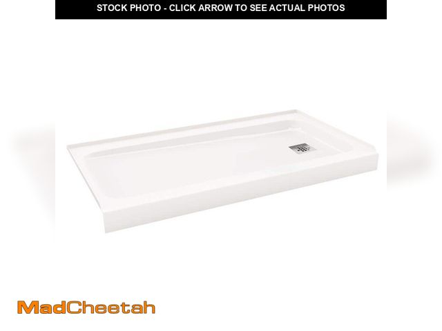 Lot 74-12900674 - Bootz Industries ShowerCast 60 in. L x 36 in. W Alcove Shower Pan Base in White with Square Chrome R...