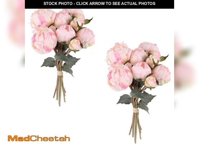 Lot 74-12308051 - ICBOX Pink Peonies Artificial Flowers 2 Bouquets Vintage Peonies 18pcs Pink Peonies with Single Long...
