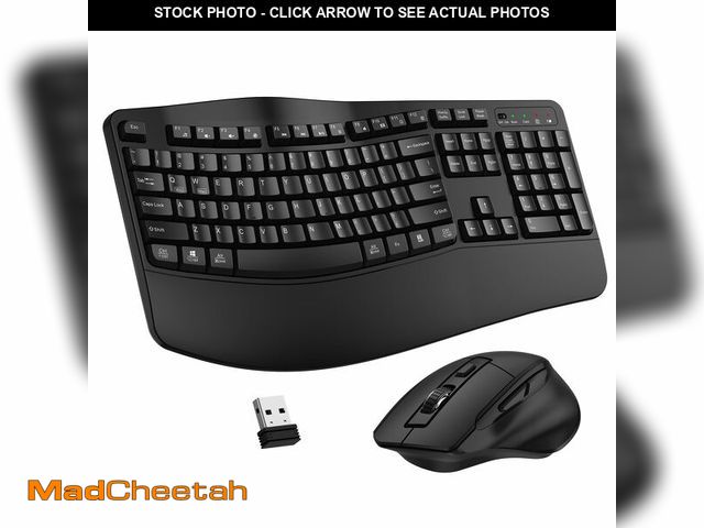 Lot 74-12707430 - Wireless Keyboard and Mouse Combo, 2.4G Full Size Wave Keys Ergonomic Keyboard with Wrist Rest and 3...
