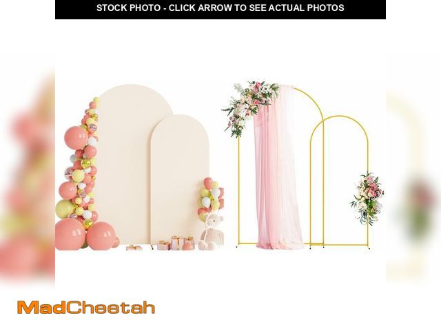 Lot 74-14154940 - Wokceer Wedding Arch Backdrop Stand and Cover Set of 2 Metal Arch Stand with Arch Cover Beige 7.2FT,...