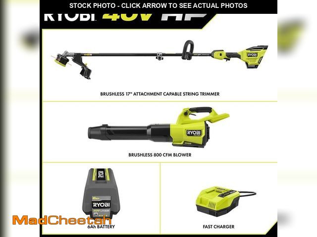 Lot 74-14246313 - RYOBI 40V HP Brushless 17" Cordless Attachment Capable String Trimmer &amp; 180 MPH 800 CFM Blower w...
