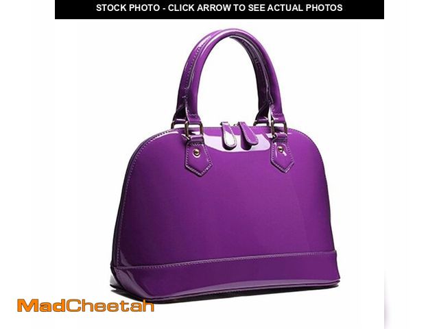 Lot 74-13628726 - Patent Leather Dome Satchel Purse Zip-around Handbag Multi-Pocket Shoulder Bag Shiny Large Top-handl...