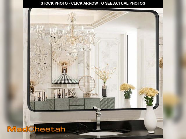 Lot 74-13060574 - EDX Bathroom Mirror 40"x 30" Wall Mirror with Rectangular Metal Frame, Black - UNUSED