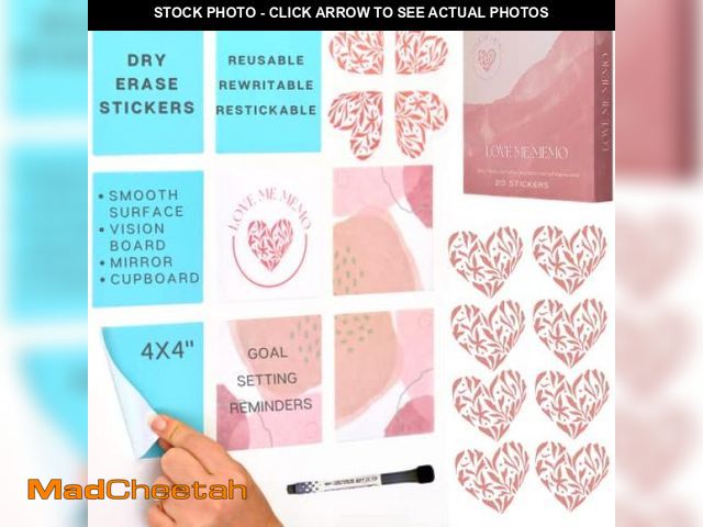 Lot 74-7332365 - Love Me Memo 20 Reusable Sticky Notes in Gift Box - 4x4in Stick Whiteboards Squares, Heart Shaped Re...