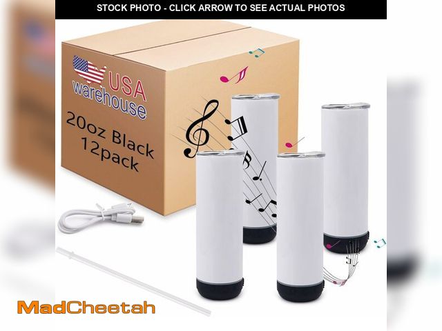 Lot 74-13213636 - ZREGGUR 20oz-12pack Bluetooth music Sublimation Tumbler Blank with Straw, Slider Lid, Double-Wall St...