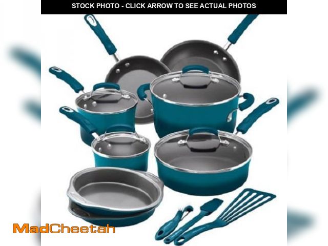 Lot 74-12486614 - Rachael Ray 15-Piece Nonstick Pots and Pans Set/Cookware Set, Marine Blue - UNUSED