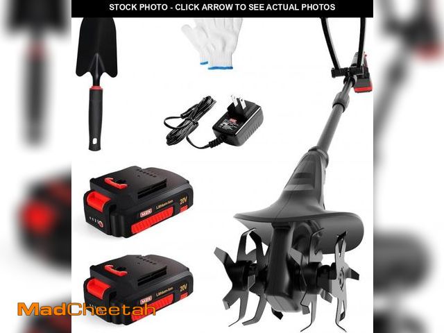 Lot 74-12398205 - MZK 20V Cordless Tiller Cultivator with Steel Tines,8-inch Wide Battery Powered Garden Cultivator, 3...