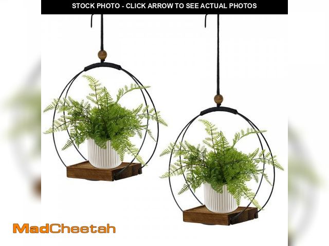 Lot 74-12216644 - (ONLY ONE) hismocal 2 Pack Hanging Planter for Indoor Plants, Black Plant Hanger with Sturdy Wood Ba...