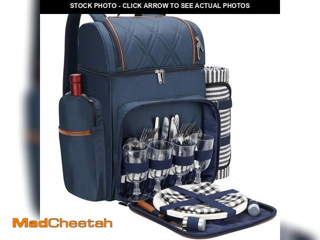 Lot 74-12704743 - Picnic Backpack for 4,Picnic Basket Set,Leakproof Picnic Bag,Beach Cooler Backpack with Insulated Co...