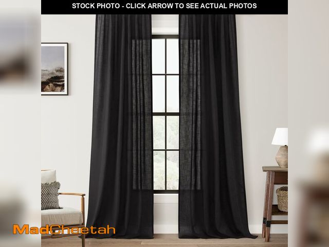 Lot 74-14060898 - Jolilight Black Linen Curtains 90 Inches Long for Bedroom Back Tab Light Filtering Privacy Semi Shee...