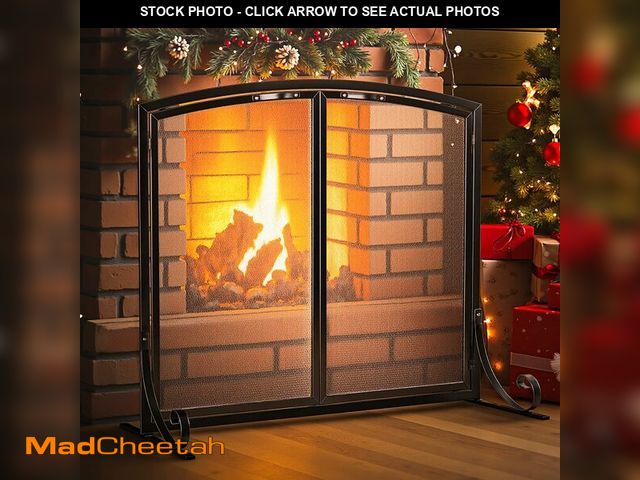 Lot 74-13042145 - Idzo 38.6''W x33.25''H Fireplace Screen with Doors, 2-Door Black Fire Screen for Fireplaces with Mag...