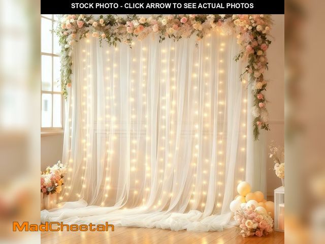 Lot 74-14263218 - 10x10FT White Wrinkle Free Backdrop Curtains with Lights String for Parties - Photo Curtain Backdrop...