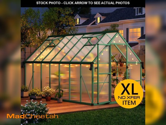 Lot 74-12894943 - CABIHOME 8x14 FT Outdoor Greenhouse, Polycarbonate Greenhouse with Roof Vent and Ground Nails, Alumi...