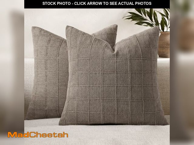 Lot 74-14303956 - Woaboy Linen Check Throw Pillow Covers Taupe Gray Farmhouse Modern Boho Vintage 24x24 Inch Set of 2 ...