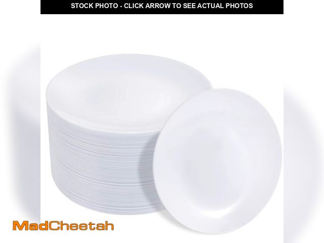 Lot 74-14209557 - Hioasis 100pcs White Plastic Plates - 10.25 inch White Disposable Dinner Plates,Plastic Dinner Plate...