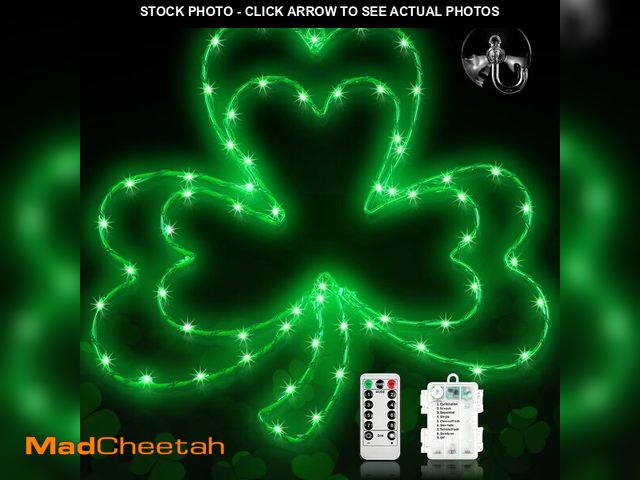 Lot 74-13544772 - Kenburg St. Patrick's Day Window Lights, 13" 8 Modes LED Double Shamrock Window Lights, Timed Batter...