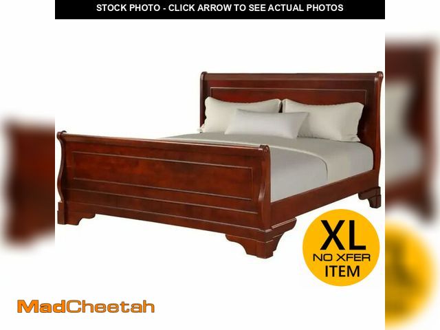 Lot 74-12631172 - Verl Queen Size Bed, Classic Sleigh Panel Design, Rich Brown Poplar Wood - UNUSED