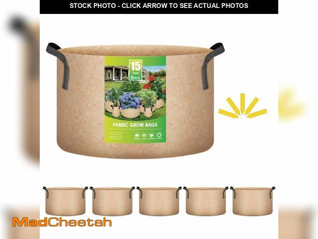 Lot 74-14209922 - iPower 15 Gallon 5 Pack Grow Bags Nonwoven Fabric Pots Aeration Container with Strap Handles for Gar...