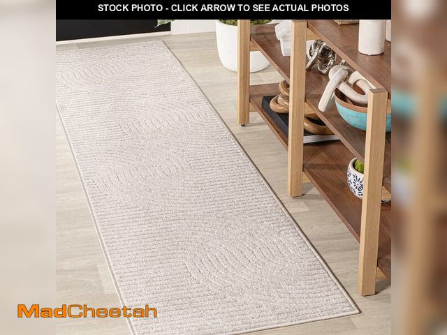 Lot 74-12695672 - JONATHAN Y Hallie High-Low Curve Ivory/Cream Indoor/Outdoor Runner Rug, 2x8, Minimalist, Pet Friendl...