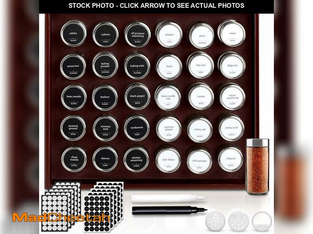 Lot 74-12761676 - BOURBON &amp; BARREL Wooden Spice Rack Organizer with Glass Jars | Stainless Steel Lids | Bamboo Cou...