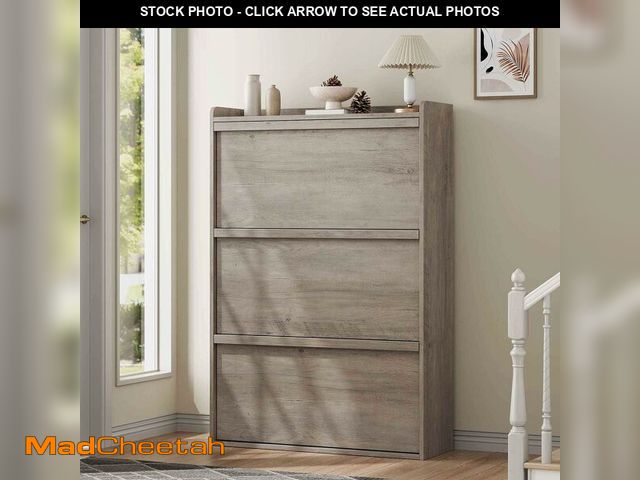 Lot 74-12894743 - GarveeHome Shoe Cabinet with 3 Flip Drawers, Wooden Shoe Organizer Cabinet with Adjustable Shelf, Sh...