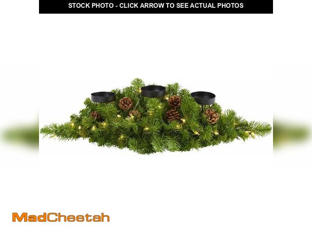 Lot 74-13041598 - Nearly Natural 30in. Christmas Artificial Pine Triple Candelabrum with 35 Clear Lights and Pine Cone...