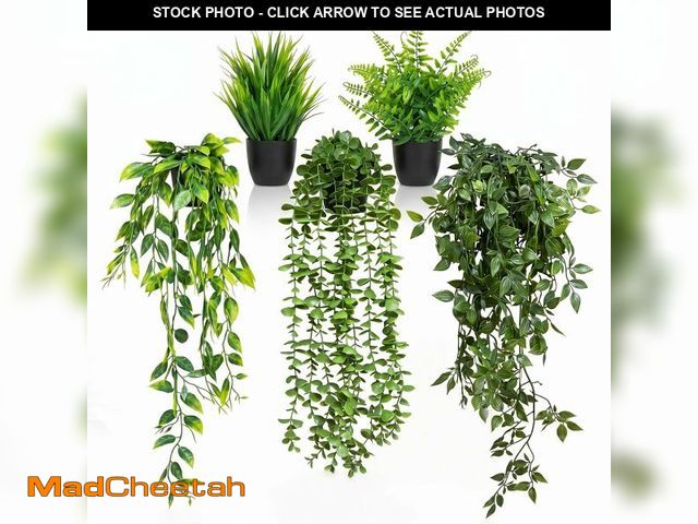 Lot 74-14426690 - GOEJGSDJ 5 Pack Fake Plants - Artificial Hanging Plants &amp; Small Potted Faux Eucalyptus Fern Ivy,...