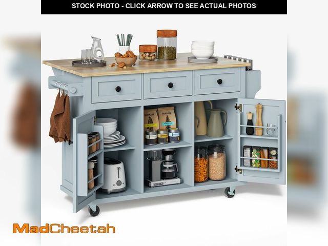 Lot 74-12630174 - Rovibek Kitchen Island with Drawers 53 in Rolling Island Cart Mobile Portable Islands on Wheels Soli...