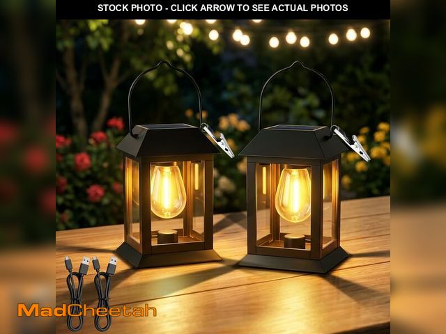 Lot 74-14383622 - OMIKA Solar Lanterns Outdoor, 2 Pack Waterproof LED Solar Lights with Stake, Solar &amp; USB Powered...