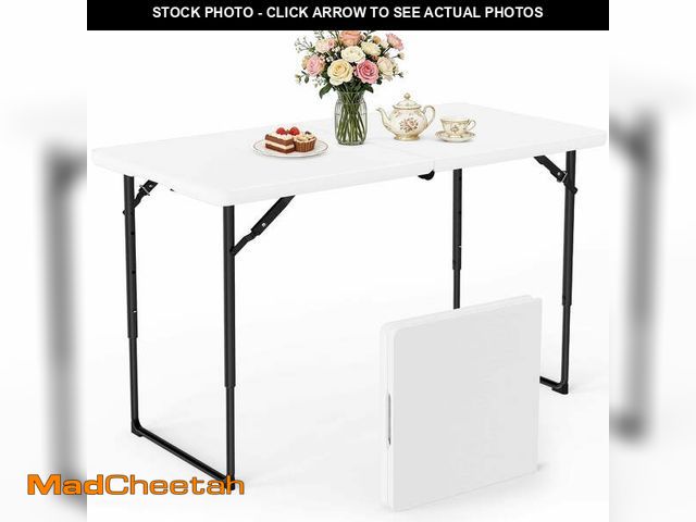 Lot 74-14324865 - WASUHE Folding Table 4 FT Lightweight Table, Fold-in-Half Plastic Rectangular Table Metal Legs, Easy...