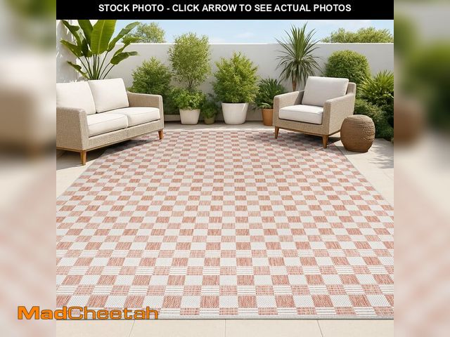 Lot 74-13844611 - JONATHAN Y Cottage Checkerboard Indoor Outdoor Area Rug 3X5 Salmon/Cream, Aimee Traditional for Back...