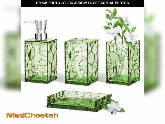 Lot 74-14209441 - HBlife Bathroom Accessories Set, Sage Green Acrylic Bathroom Counter Set with Toothbrush Holder, Soa...