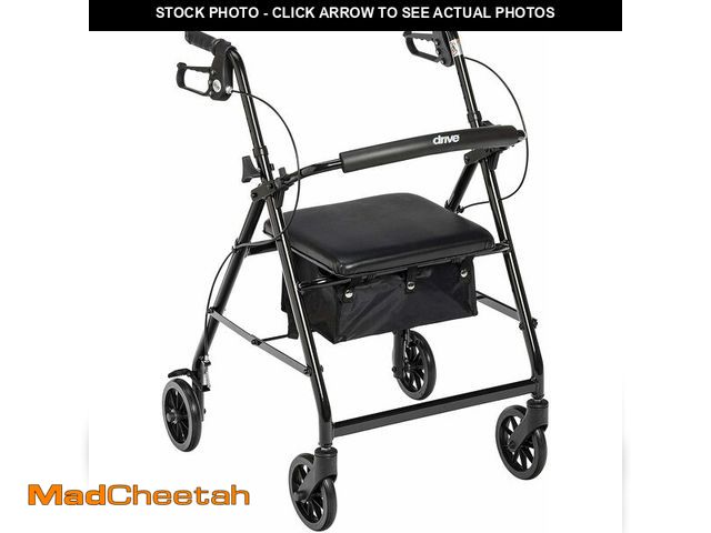 Lot 74-13382245 - Drive Medical Aluminum Rollator Walker - Fold Up &amp; Removable Back Support - Padded Seat - 6 Inch...
