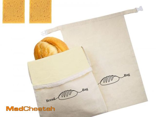 Lot 74-12433921 - Bread Bags for Homemade Bread 2 Pack, XL Reusable Linen Food Storage Bags with Beeswax Lining, Freez...