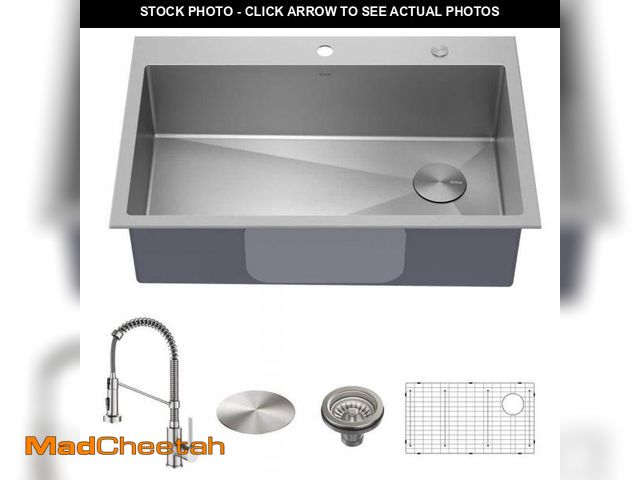 Lot 74-12086552 - KRAUS Loften 33 in. Drop In/Undermount Single Bowl 18-Gauge Stainless Steel Kitchen Sink with Pull D...