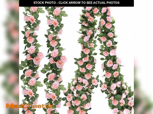 Lot 74-14206102 - Aneco 4 Pack 32 FT Pink Flower Artificial Rose Vines Roses Fake Vine Flowers Plants Party Supplies f...