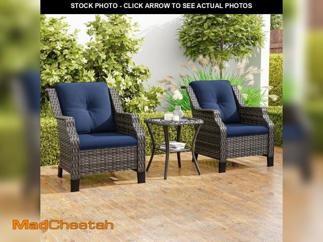 Lot 74-12492843 - (MISSING SIDE TABLE) JOYSIDE 2-Piece Wicker Patio Outdoor Lounge Chairs Conversation Set with Blue C...