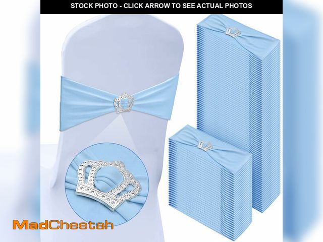 Lot 74-12707135 - VitalCozy 100 Pcs Spandex Chair Sashes with Crown Buckle Slider Stretch Chair Bands Cover Ties for W...
