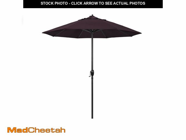 Lot 74-12898424 - California Umbrella 7.5' Rd Aluminum Patio Umbrella, Crank Lift, Auto Tilt, Black Finish, 4yr Fade W...
