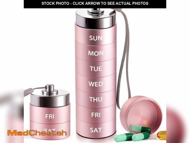 Lot 74-14429236 - Metal Large Pill Organizer, Travel Weekly Pill Box, Portable Aluminum Alloy Waterproof Container, 7 ...