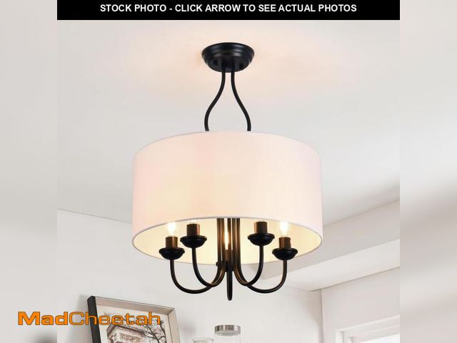 Lot 74-12043948 - Juhoural 17.7" Semi Flush Mount Light Fixture, 5-Light Drum Chandelier with White Fabric Shade, Clos...