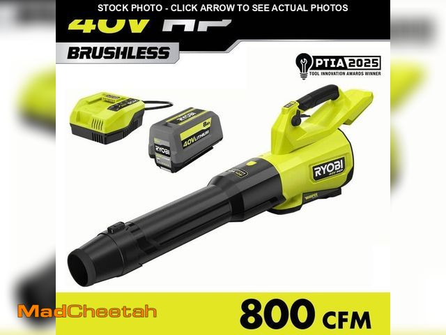 Lot 74-12465391 - RYOBI 40V HP Brushless Whisper Series 180 MPH 800 CFM Cordless Battery Leaf Blower with 8.0 Ah Batte...
