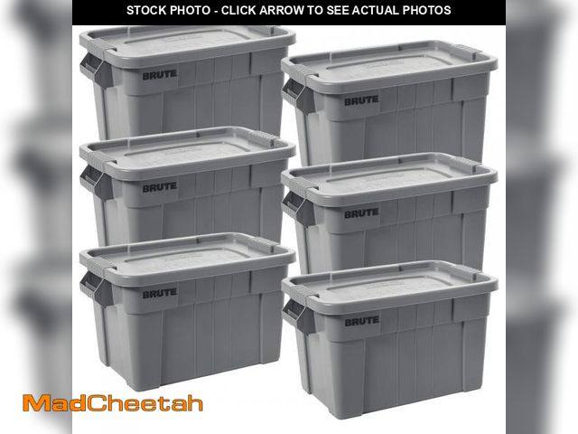 Lot 74-12197279 - Rubbermaid Commercial Products BRUTE Tote Storage Bin with Lid, 20-Gallon, Gray, Rugged/Reusable Box...