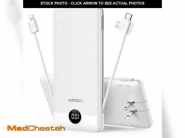 Lot 74-13721061 - VEGER Portable Charger with Built-in AC Plug and Cables, All in One 10000mAh Ultra Slim Power Bank T...