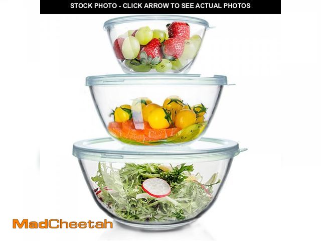 Lot 74-11558863 - WhiteRhino Glass Mixing Bowls with Lids Set of 3?4.5QT,2.7QT, 1.1QT, Large Kitchen Salad Bowls, Spac...