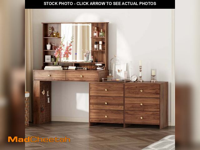 Lot 74-12779941 - 8 Drawer Makeup Table with Power Strip, Brown - UNUSED