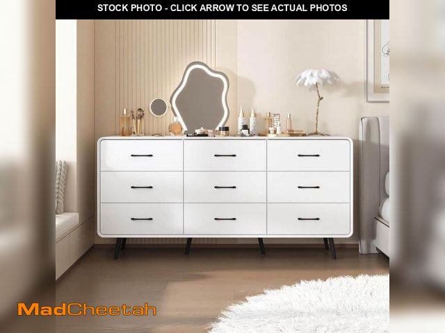 Lot 74-12288967 - FUFU&amp;GAGA White 9-Drawer 63 in. W Dresser without Mirror, Chest of Drawer, Round Edges, Stylish ...