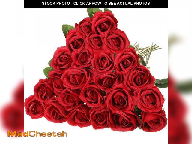 Lot 74-12307940 - Hotop 20 Pcs Artificial Rose Flowers with Long Stem,Real Touch Silk Realistic Plastic Bouquet Roses ...
