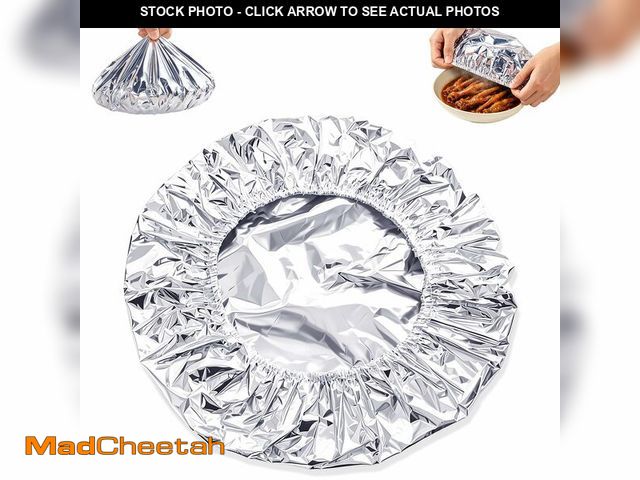 Lot 74-14143931 - 50 PCS Reusable Aluminum Foil Food Covers,TinFoil Bowl Covers with Elastic,Heat-Insulating, Freshnes...
