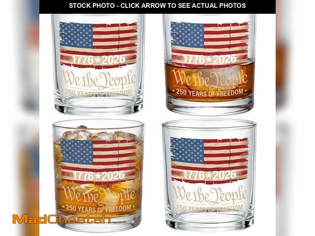 Lot 74-14270352 - Mumufy 4 Pack 10 oz 250th Anniversary Whiskey Rocks Glasses 1776-2026 USA Old Fashioned Glasses 4th ...